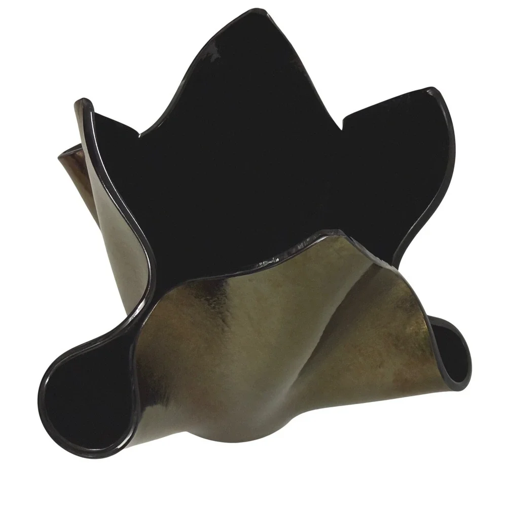 Vintage Iridescent‎ Art Glass Vase Handkerchief Bronze Brown Sculptural